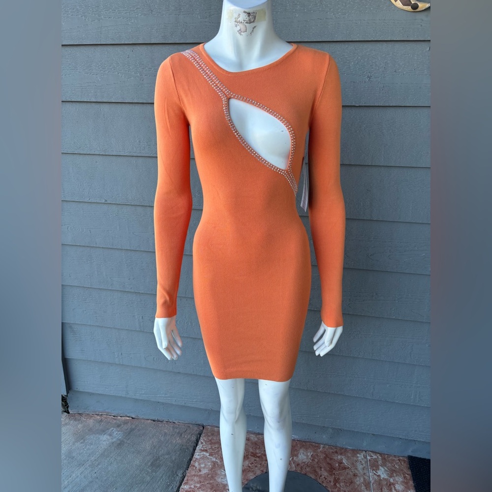 Hera Collection Orange Long Sleeve Cut-Out Dress